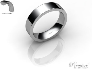 Men's 5.0mm. Premiere Flat-Court (Comfort Fit) Wedding Ring: Hallmarked 18ct. White Gold-18WGPP-5.0FCXG