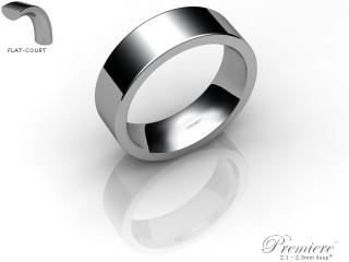 Women's 6.0mm. Premiere Flat-Court (Comfort Fit) Wedding Ring: Hallmarked 18ct. White Gold-18WGPP-6.0FCXL