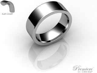 Men's 7.0mm. Premiere Flat-Court (Comfort Fit) Wedding Ring: Hallmarked 18ct. White Gold-18WGPP-7.0FCXG