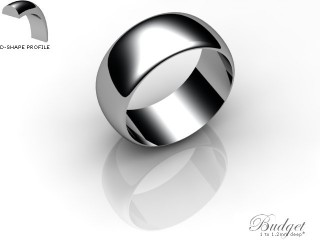 Men's 8.0mm. Budget D Shape Wedding Ring: Hallmarked 18ct. White Gold-18WGPP-8.0DLG