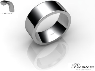 Men's 8.0mm. Premiere Flat-Court (Comfort Fit) Wedding Ring: Hallmarked 18ct. White Gold-18WGPP-8.0FCXG