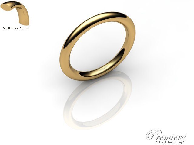 Women's 2.0mm. Premiere Court (Comfort Fit) Wedding Ring: Hallmarked 9ct. Yellow Gold