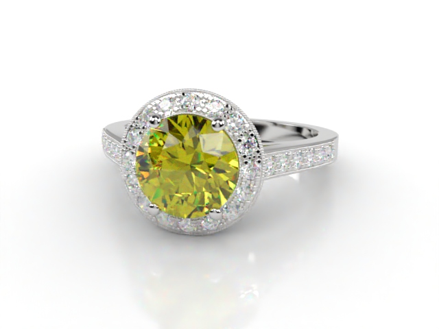 Natural Yellow Sapphire and Diamond Ring. Platinum (950)