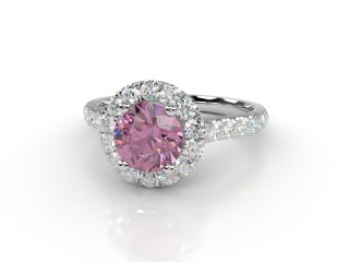 Natural Pink Sapphire and Diamond Halo Ring. Hallmarked Platinum (950)-01-0124-8944