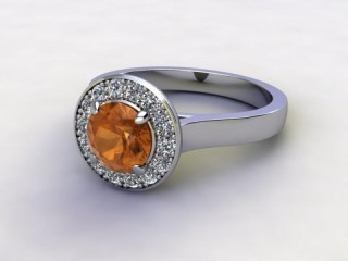 Natural Golden Citrine and Diamond Halo Ring. Hallmarked Platinum (950)-01-0133-8942