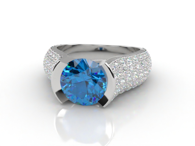 Natural Blue Topaz and Diamond Ring. Platinum (950)