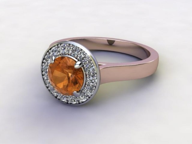 Natural Citrine and Diamond Halo Ring. Hallmarked 18ct. Rose Gold