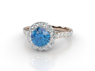 Natural Sky Blue Topaz and Diamond Halo Ring. Hallmarked 18ct. Rose Gold-01-0438-8944