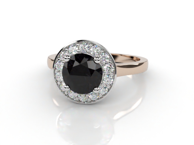 Natural Black Diamond and Diamond Halo Ring. Hallmarked 18ct. Rose Gold