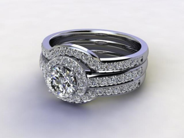 Bridal-Set | 18ct. White Gold 3 Part Diamond Engagement Ring-Set, Round Brilliant-cut Certified Diamond Selected by You