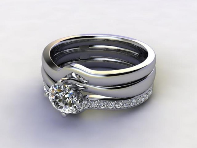 Bridal-Set | 18ct. White Gold 3 Part Diamond Engagement Ring-Set, Round Brilliant-cut Certified Diamond Selected by You