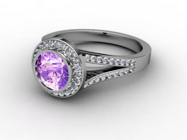 Natural Amethyst and Diamond Ring. 18ct White Gold