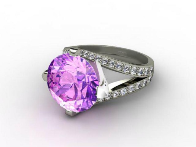 Natural Amethyst and Diamond Ring. 18ct White Gold