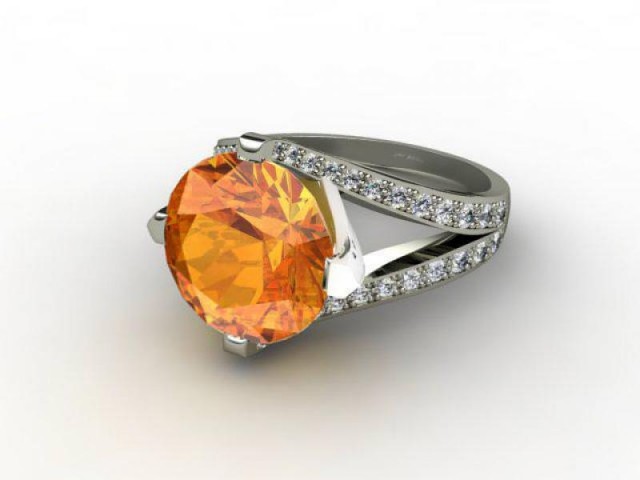 Natural Golden Citrine and Diamond Ring. 18ct White Gold