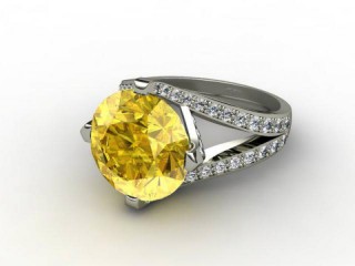 Natural Yellow Sapphire and Diamond Ring. 18ct White Gold-01-0523-9000