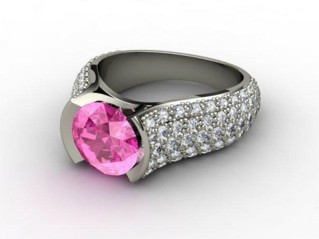 Natural Pink Sapphire and Diamond Ring. 18ct White Gold