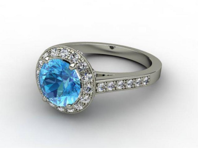 Natural Blue Topaz and Diamond Ring. 18ct White Gold