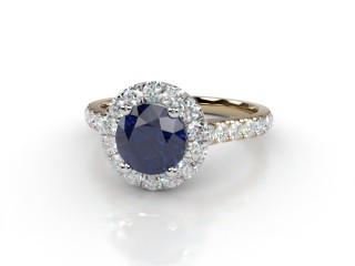 Natural Kanchanaburi Sapphire and Diamond Halo Ring. Hallmarked 18ct. Yellow Gold-01-2847-8944