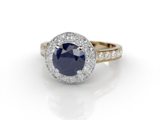 Natural Kanchanaburi Sapphire and Diamond Halo Ring. Hallmarked 18ct. Yellow Gold-01-2847-8945
