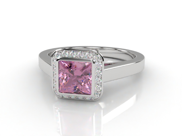 Natural Pink Sapphire and Diamond Ring. Platinum (950)