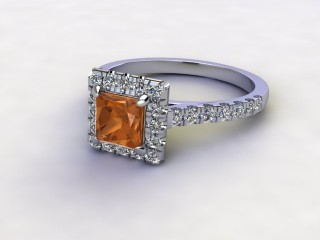 Natural Golden Citrine and Diamond Halo Ring. Hallmarked Platinum (950)-02-0133-8915