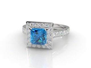 Natural Sky Blue Topaz and Diamond Halo Ring. Hallmarked Platinum (950)-02-0138-8916