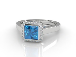Natural Blue Topaz and Diamond Ring. Platinum (950)-02-0138-9007