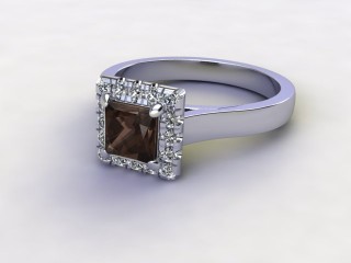 Natural Smoky Quartz and Diamond Halo Ring. Hallmarked Platinum (950)-02-0139-8914