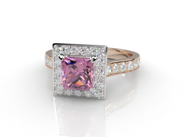 Natural Pink Sapphire and Diamond Halo Ring. Hallmarked 18ct. Rose Gold