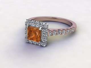 Natural Golden Citrine and Diamond Halo Ring. Hallmarked 18ct. Rose Gold-02-0433-8915
