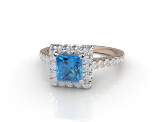 Natural Sky Blue Topaz and Diamond Halo Ring. Hallmarked 18ct. Rose Gold-02-0438-8915