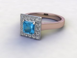 Natural Sky Blue Topaz and Diamond Halo Ring. Hallmarked 18ct. Rose Gold-02-0438-8917