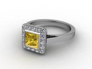 Natural Yellow Sapphire and Diamond Ring. 18ct White Gold-02-0523-9007