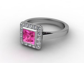 Natural Pink Sapphire and Diamond Ring. 18ct White Gold-02-0524-9007