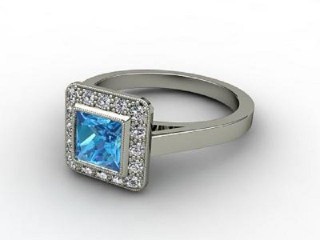 Natural Blue Topaz and Diamond Ring. 18ct White Gold-02-0538-9007