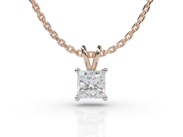 18ct. Rose Gold, Platinum Set Princess-Cut Diamond Pendant  - Main Picture