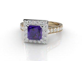 Natural Amethyst and Diamond Halo Ring. Hallmarked 18ct. Yellow Gold-02-2812-8916