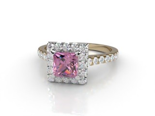 Natural Pink Sapphire and Diamond Halo Ring. Hallmarked 18ct. Yellow Gold-02-2824-8915