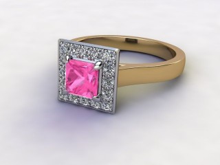Natural Pink Sapphire and Diamond Halo Ring. Hallmarked 18ct. Yellow Gold-02-2824-8917
