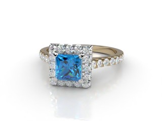 Natural Sky Blue Topaz and Diamond Halo Ring. Hallmarked 18ct. Yellow Gold-02-2838-8915