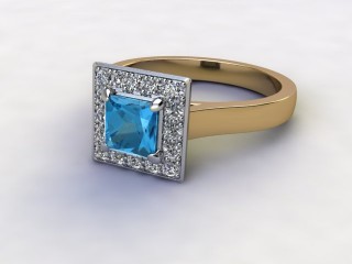 Natural Sky Blue Topaz and Diamond Halo Ring. Hallmarked 18ct. Yellow Gold-02-2838-8917