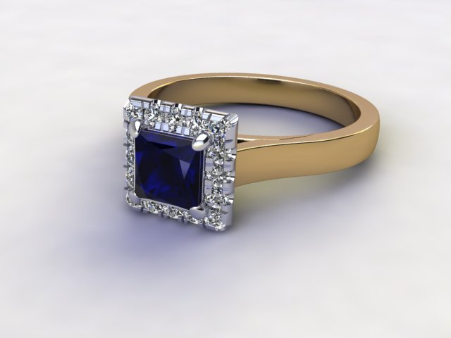 Natural Kanchanaburi Sapphire and Diamond Halo Ring. Hallmarked 18ct. Yellow Gold