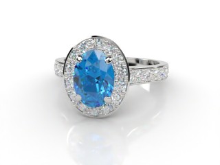 Natural Sky Blue Topaz and Diamond Halo Ring. Hallmarked Platinum (950)-03-0138-8921