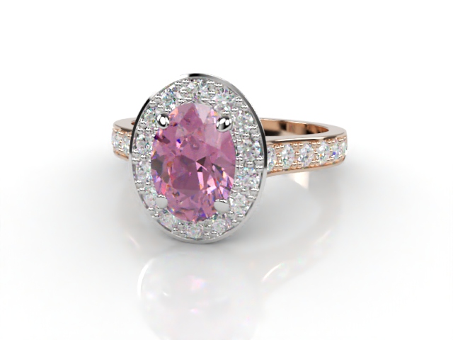 Natural Pink Sapphire and Diamond Halo Ring. Hallmarked 18ct. Rose Gold