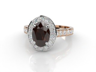 Natural Smoky Quartz and Diamond Halo Ring. Hallmarked 18ct. Rose Gold-03-0439-8921