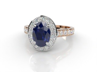 Natural Kanchanaburi Sapphire and Diamond Halo Ring. Hallmarked 18ct. Rose Gold-03-0447-8921