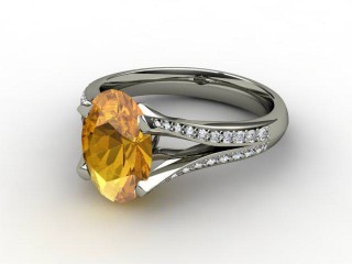 Natural Golden Citrine and Diamond Ring. 18ct White Gold-03-0514-9006