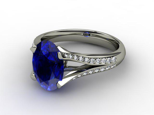 Natural Blue Sapphire and Diamond Ring. 18ct White Gold