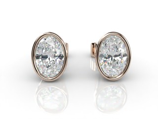 18ct. Rose Gold Rub-Over Oval Diamond Stud Earrings-03-1420-0004