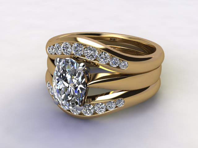 Bridal-Set | 18ct. Yellow Gold 3 Part Diamond Engagement Ring-Set, Round Brilliant-cut Certified Diamond Selected by You